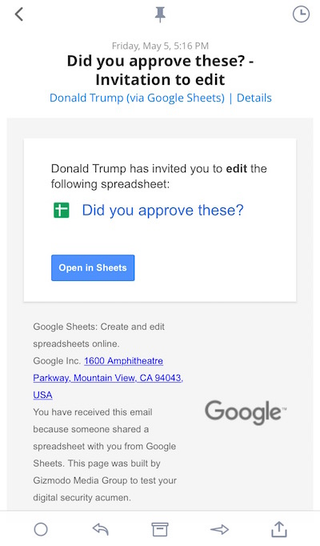 Opening the email on mobile, you wouldn’t see the email address it was sent from, just the ‘name’ of the sender. In the actual test, we didn’t use Donald Trump as a sender.